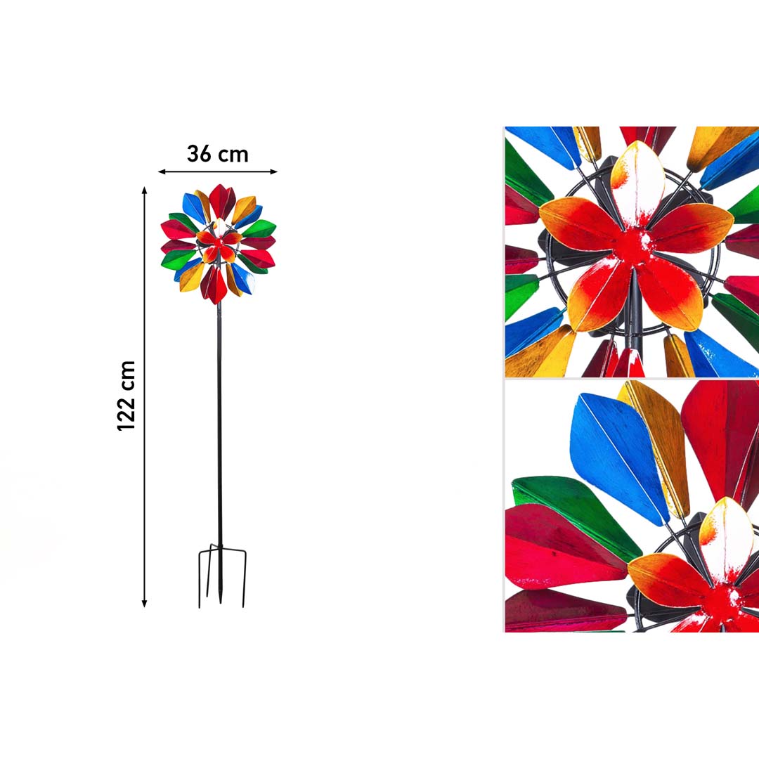 Metal Wind Spinner Multi Colored Flower Duett