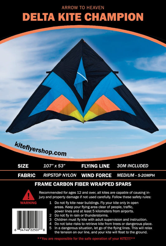 Delta Kite Champion HUGE 107" x 53" + RipStop Nylon + Carbon Wrap Spars + Bag