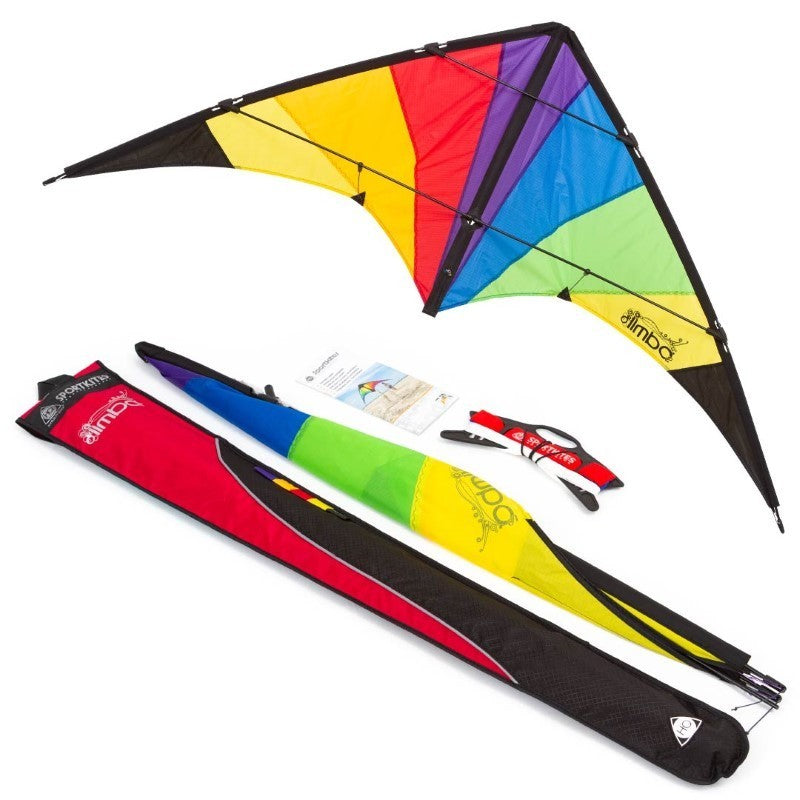 HQ Sport Stunt Kite Limbo Rainbow  + Line Set + Control Straps + HD Carry Bag