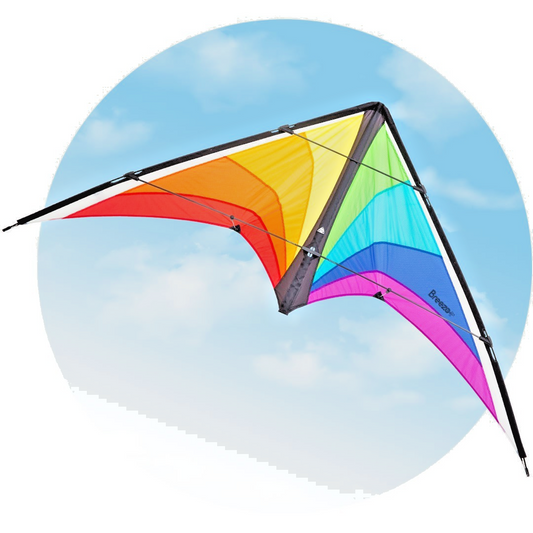 HQ Sport Stunt Kite Breezo Rainbow  + Dyneema Lines + Control Straps + Carry Bag