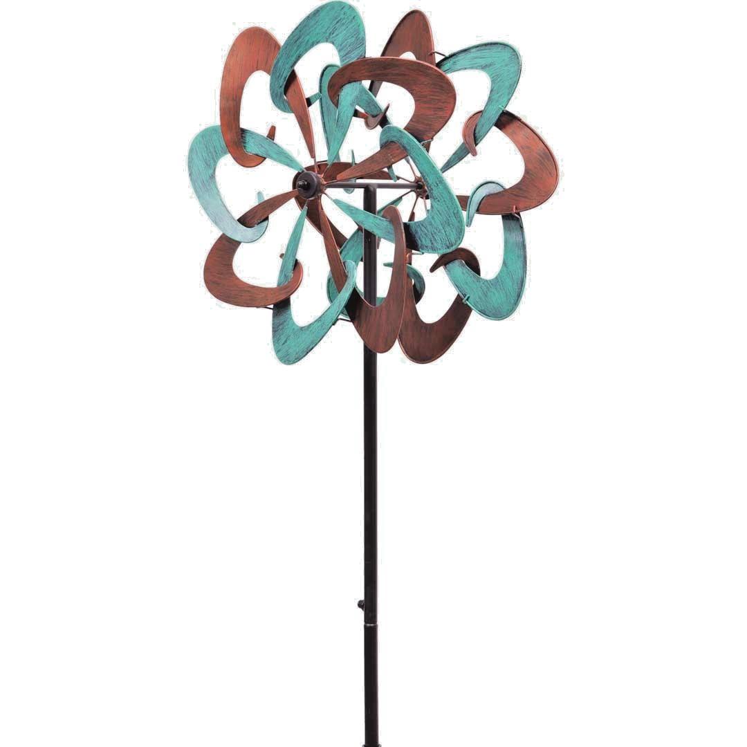 Metal Wind Spinner Copper Swirl Duett 37" x 13" + Metal Ground Stake + Pole