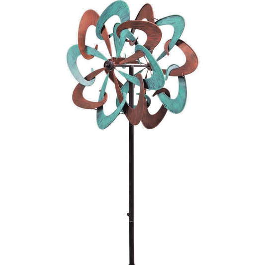 Metal Wind Spinner Copper Swirl Duett 37" x 13" + Metal Ground Stake + Pole
