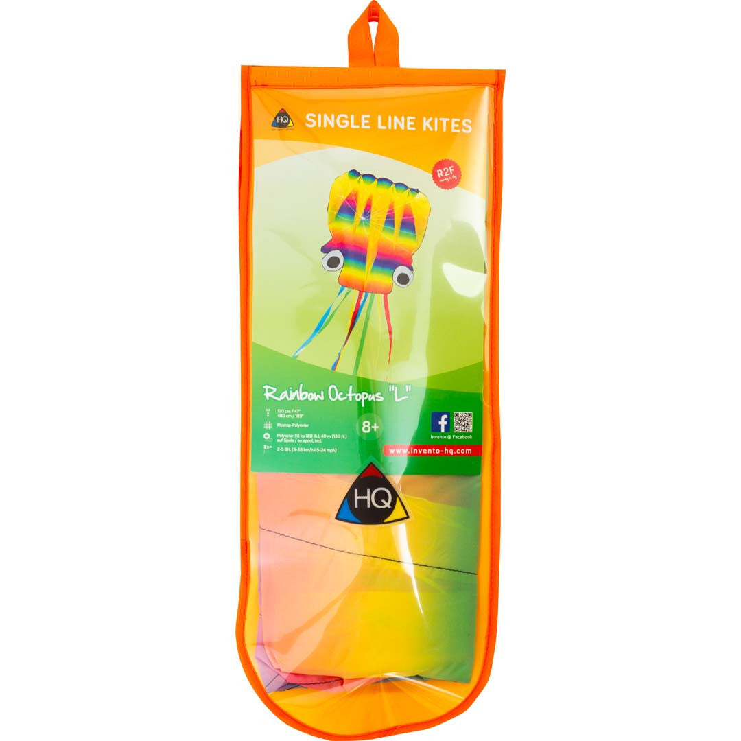 HQ Octopus Kite Rainbow LARGER Size 189" x  87" + Reel + Line + Clip + Carry Bag
