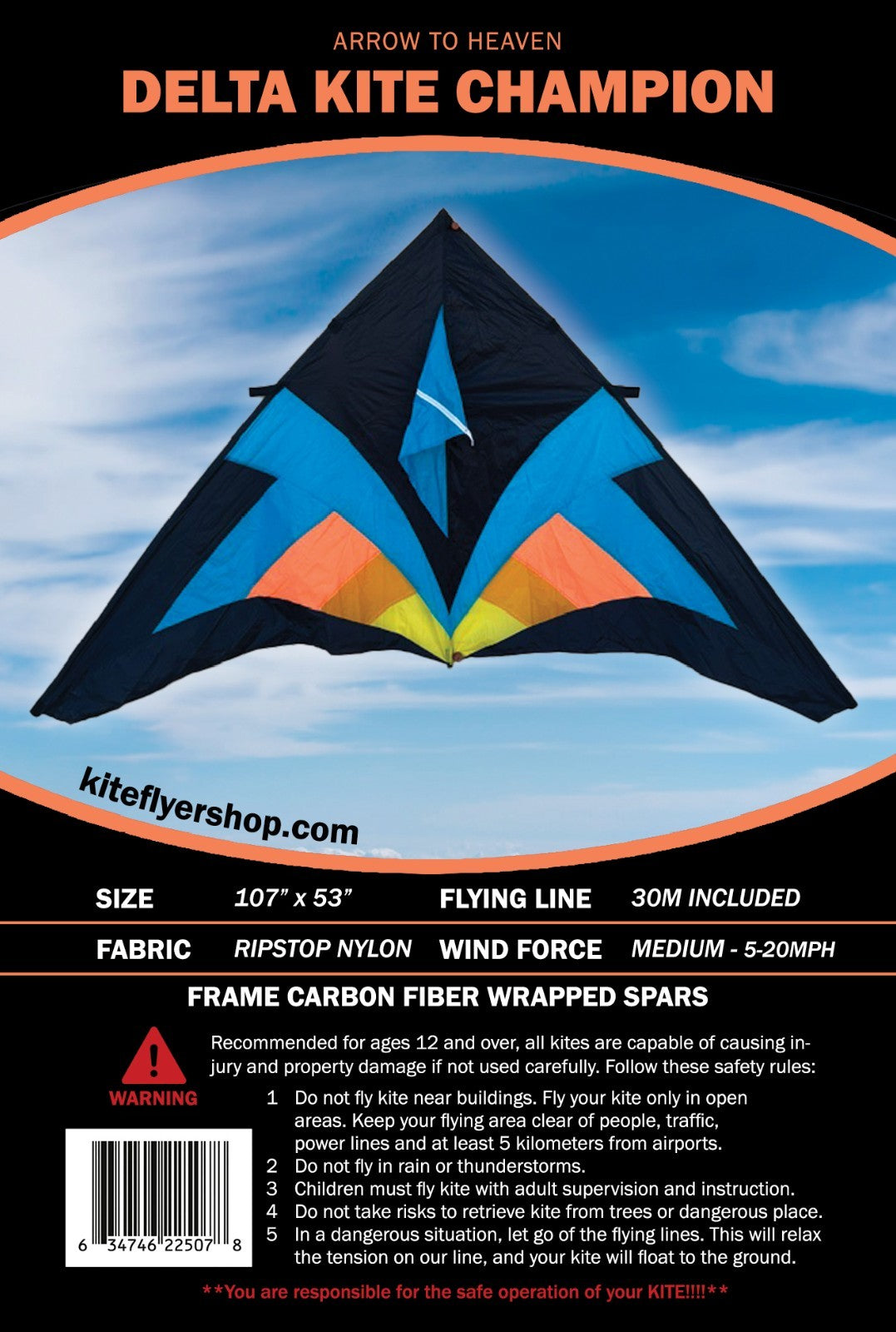 Delta Kite Champion HUGE 107" x  53" + RipStop Nylon + Carbon Wrap Spars + Bag