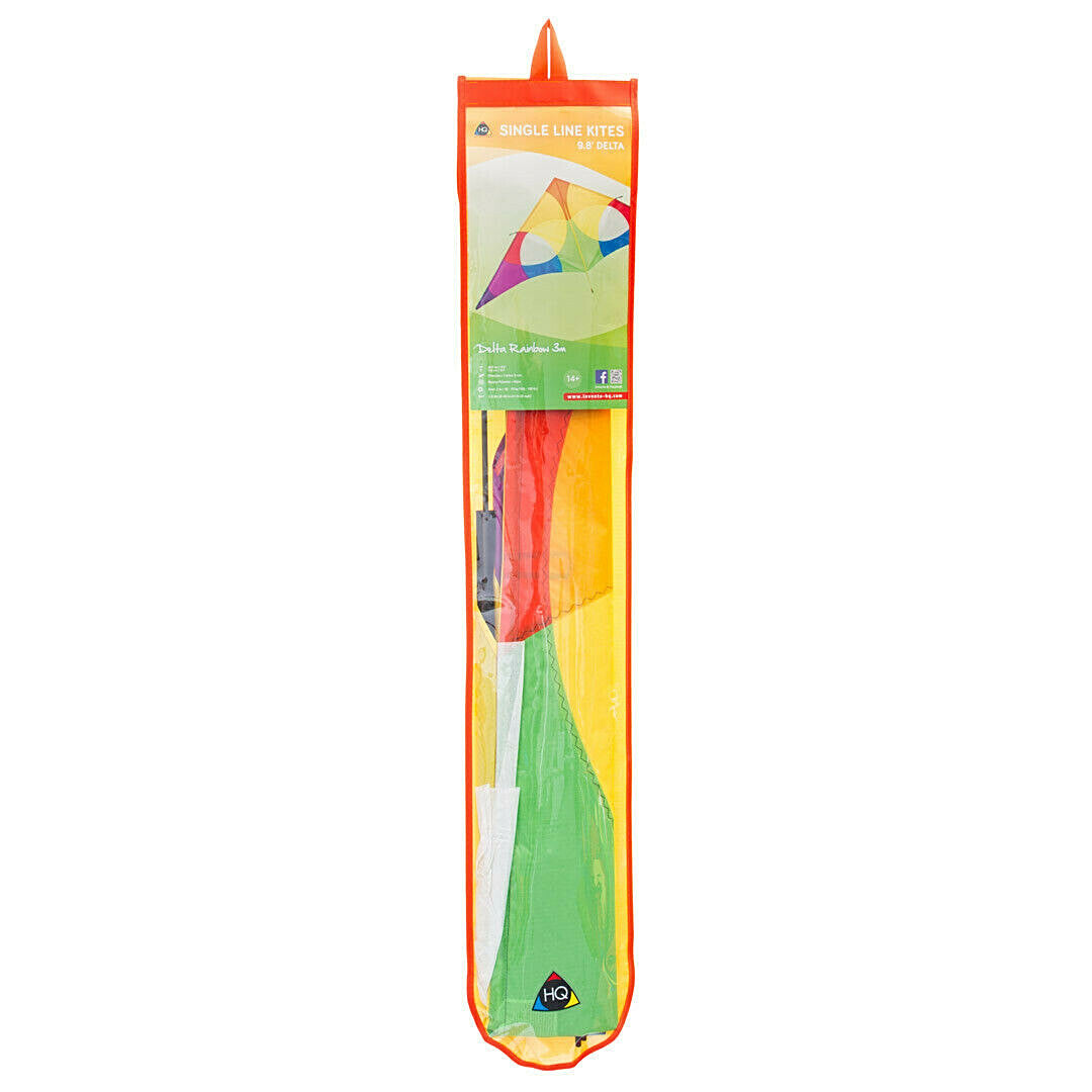 HQ Delta Kite Rainbow Huge 118" x 54" + Reel + Line + Swivel Hook + Bag