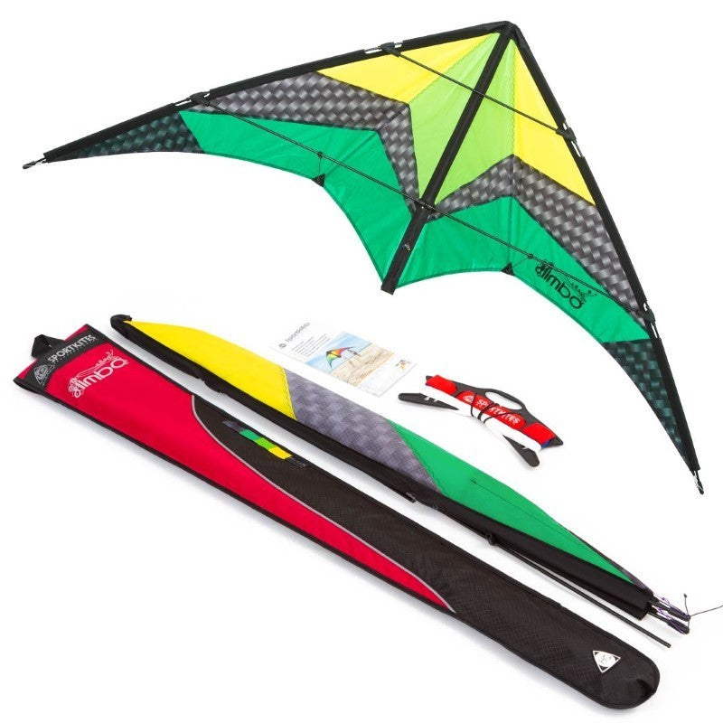 HQ Sport Stunt Kite Limbo Emerald  + Line Set + Control Straps + HD Carry Bag