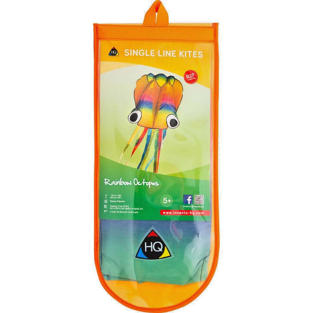 Octopus Kite Rainbow 161" x 28" + Reel + Line + Clip + Carry Bag + By HQ Kites