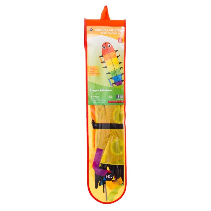 Kids KIte Flapping Willie Worm RipStop Nylon + Tails +  Line + Quick Clip + Bag