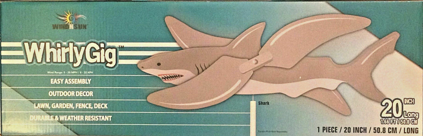 Wind Spinner Shark Windmill + 20" Long + Two Piece Metal Garden Pole Included