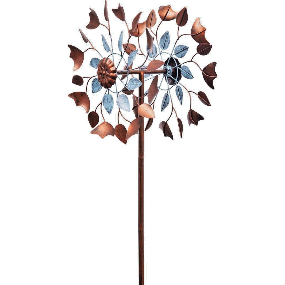 Metal Wind Spinner Copper Leaf Duett 60" x 16" + Metal Ground Stake + Metal Pole