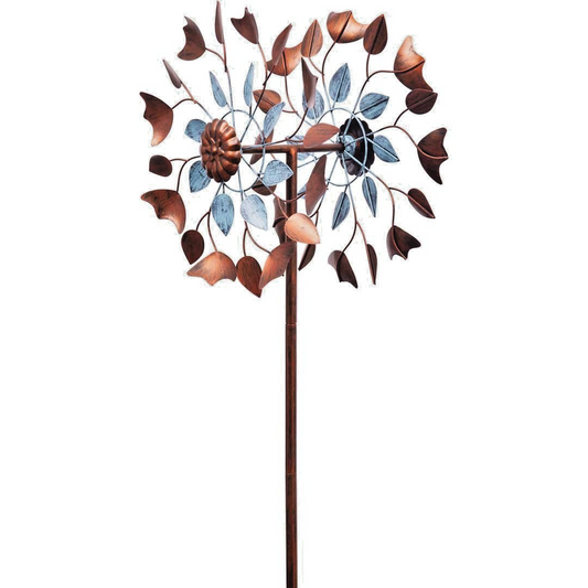 Metal Wind Spinner Copper Leaf Duett 60" x 16" + Metal Ground Stake + Metal Pole