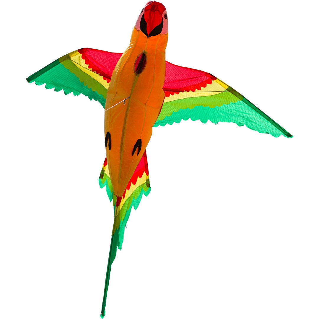 HQ Parrot Kite 3-D 46" x 43" RipStop Material + Reel + Line + Quick Clip