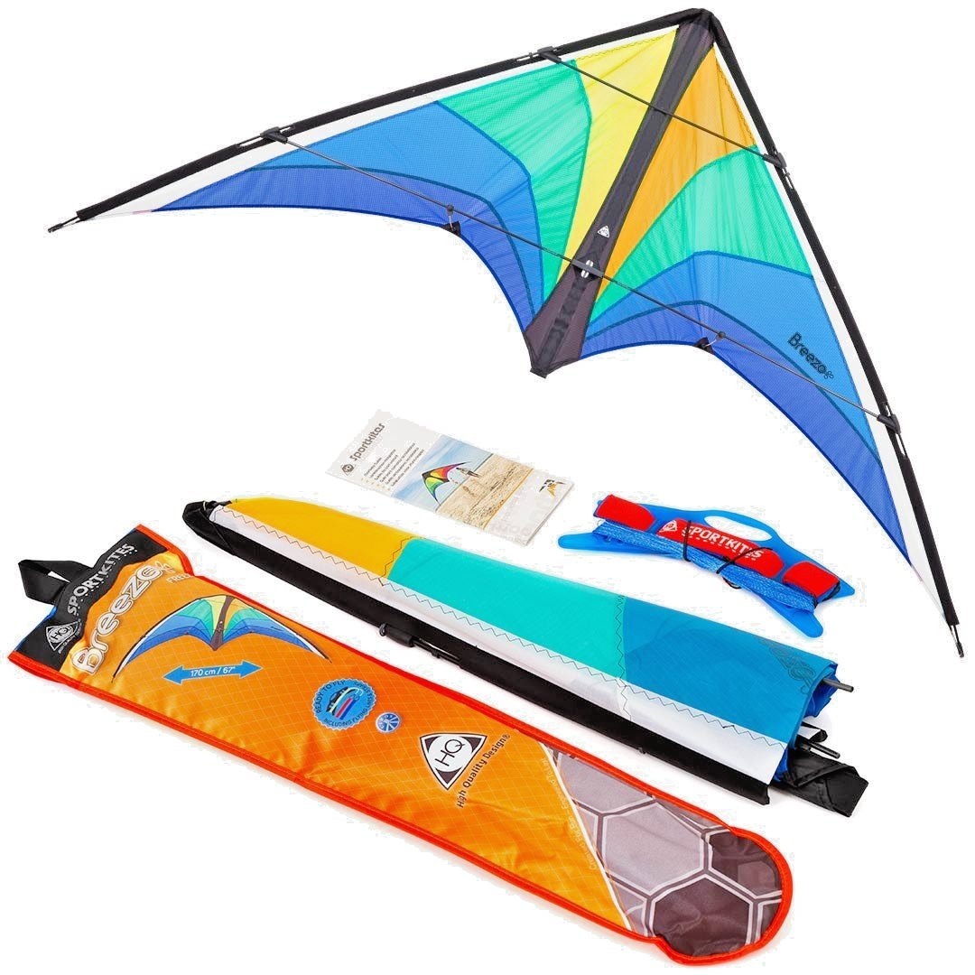 HQ Sport Stunt Kite Breezo Freezze + Dyneema Lines + Control Straps + Carry Bag
