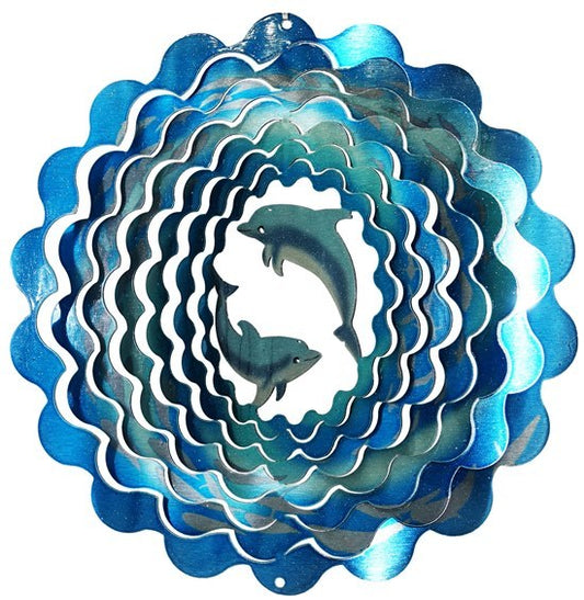 Wind Spinner Dolphin Stainless Steel Laser Cut + Powder Coated + Metal Swivel