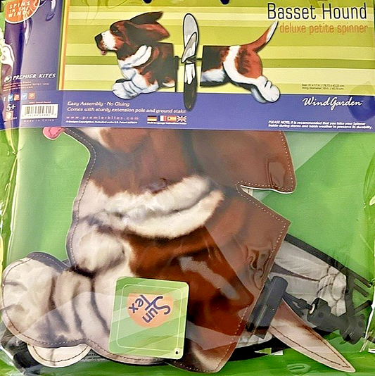 Basset Hound Wind Spinner Larger Size 31"L x 17"W x 18"D + Pole + Ground Stake