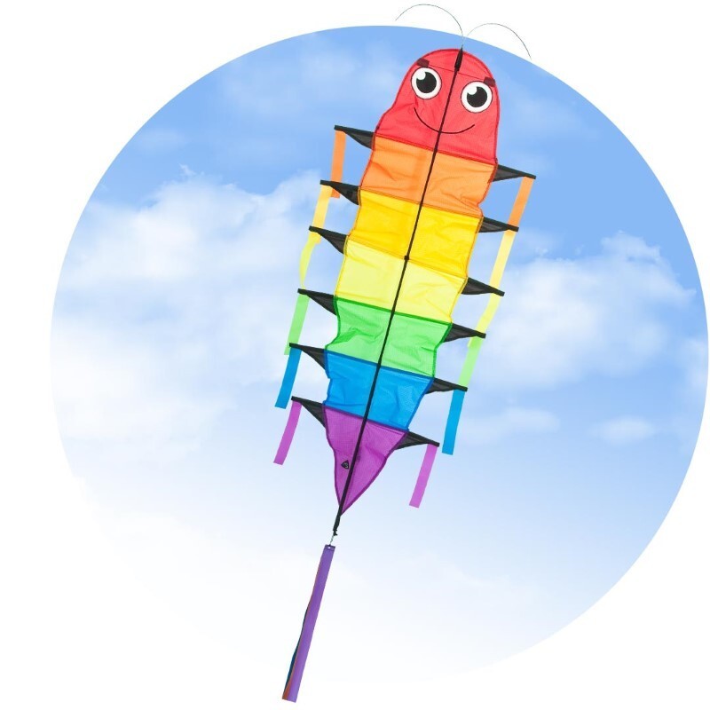 Kids KIte Flapping Willie Worm RipStop Nylon + Tails +  Line + Quick Clip + Bag
