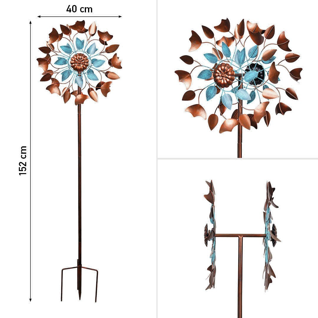 Metal Wind Spinner Copper Leaf Duett 60" x 16" + Metal Ground Stake + Metal Pole