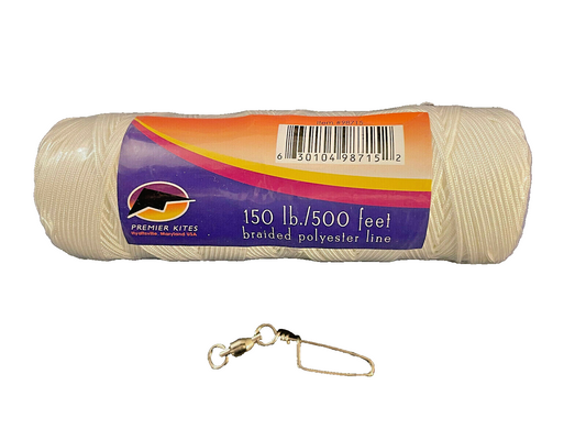 Kite Line Premium Braided Polyester 150-lb test + 500-feet long + Swivel Hook