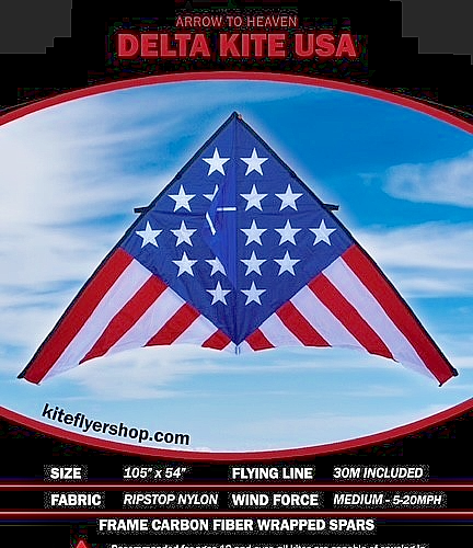 Delta Kite USA Patriotic  105" x 54" + RipStop Nylon + Carbon Spars + Line + Bag