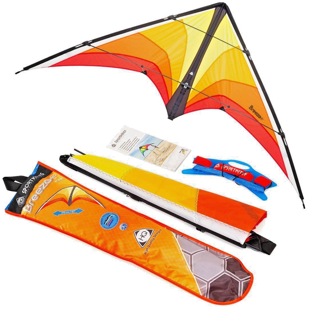 HQ Sport Stunt Kite Breezo Blaze  + Dyneema Lines + Control Straps + Carry Bag